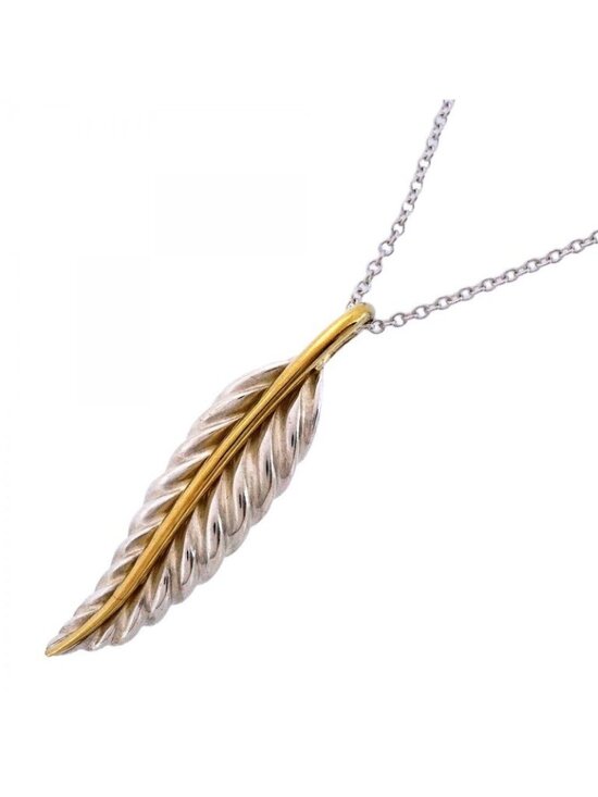 Tiffany & Co. Jewelry - Tiffany & Co Necklace Feather 18k Yellow Gold 925 Sterling Silver